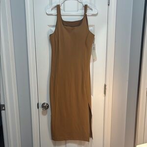 Tan Sleeveless Midi Dress